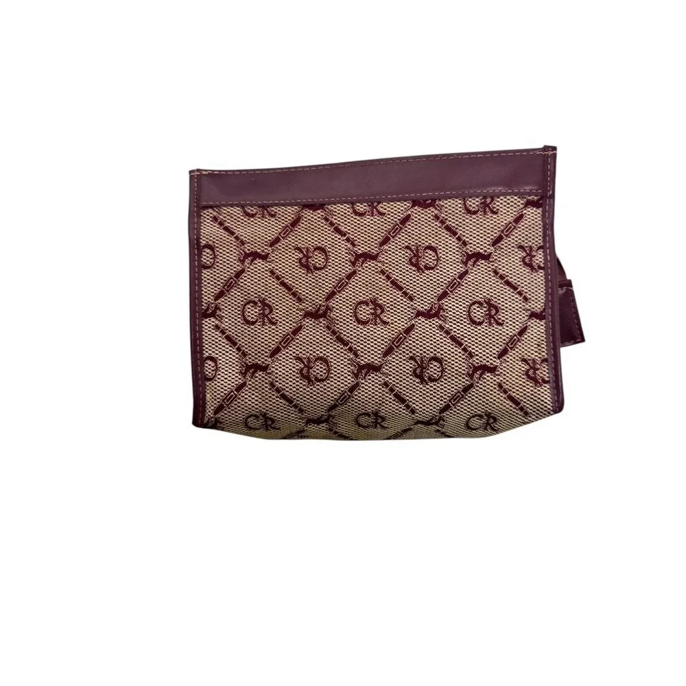 Vintage Charles of the Ritz CR Monogrammed‎ Women's Cosmetic Pouch Maroon Zipper
